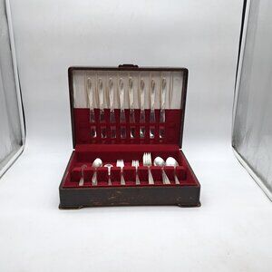 Silverplate Flatware Set for 8 in Box Queen Mary by WM A Rogers